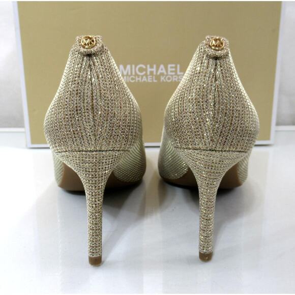 Michael Kors Alina Flex Pointy Toe Pump Heels MK Logo Pale Gold Size 7 - Picture 6 of 9
